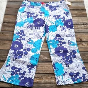 Mossimo Floral Capri Crop Stretch Pants Purple Teal Size 15